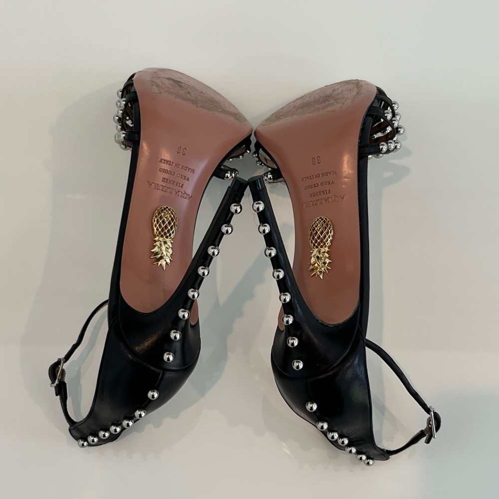 AQUAZZURA BLACK STUDDED SANDALS SIZE 8 - Picture 17 of 17